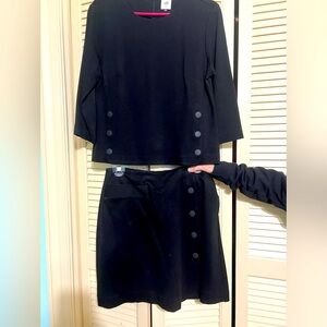 Chic Black Buttoned Top and Skirt Set
